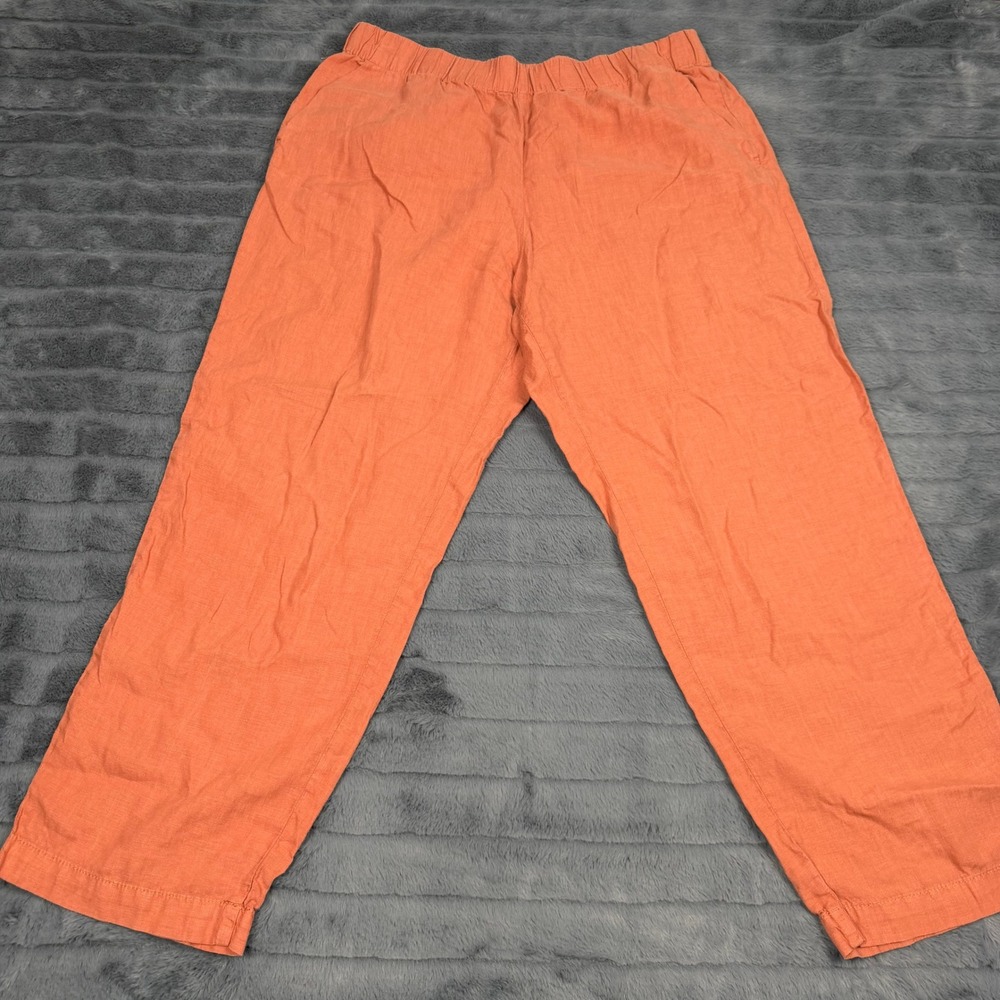 Lou & Grey Womens Coral Orange 100% Linen Elastic Waist Straight Leg Pants L